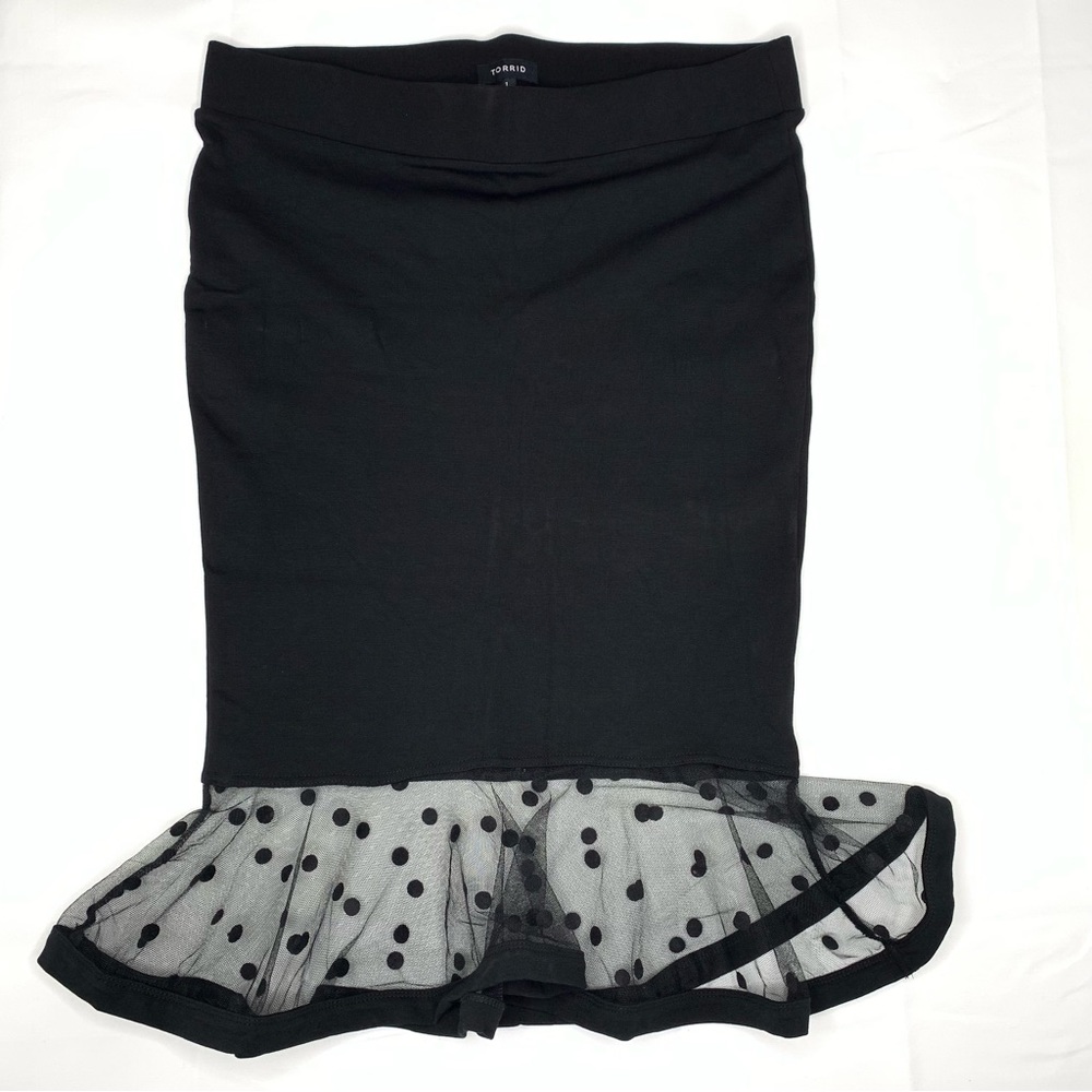 Torrid mini skirt with flare mesh detail at bottom.   Size 1